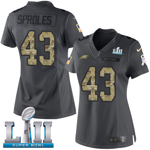 Nike Eagles #43 Darren Sproles Black Super Bowl LII Women's Stitched NFL Limited 2016 Salute to Service Jersey